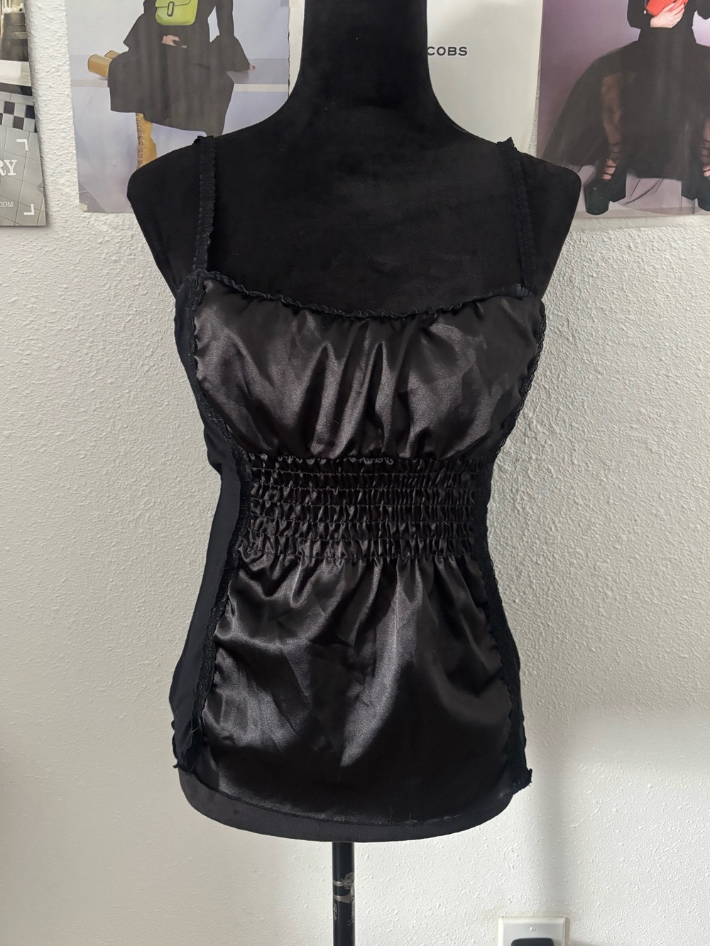 XOXO Black Satin Smocked Waist Cami